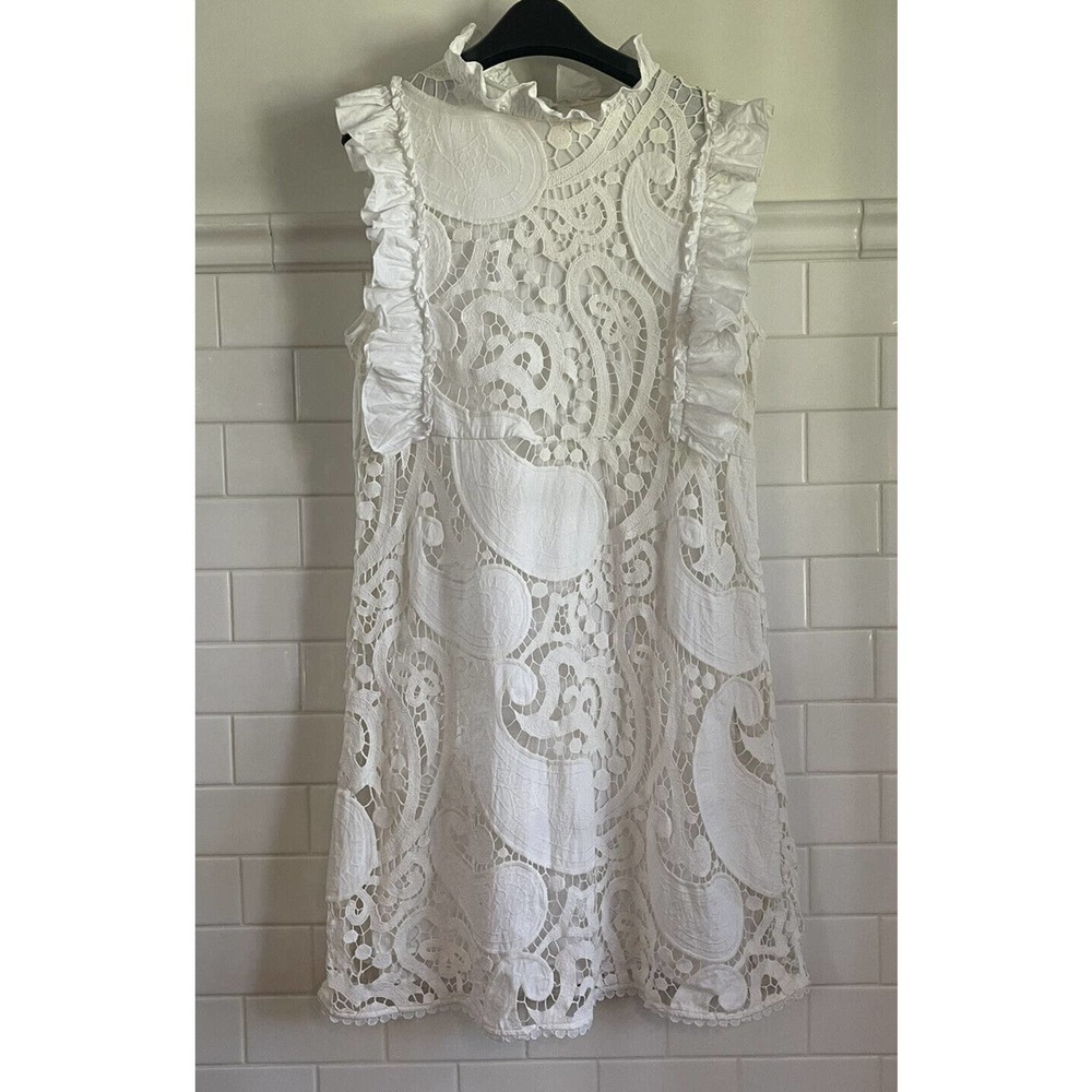 See by Chloe White Ruffle Smocked Lace Dress Paisley Ruffle US size 8 EU size 44 - Picture 6 of 11